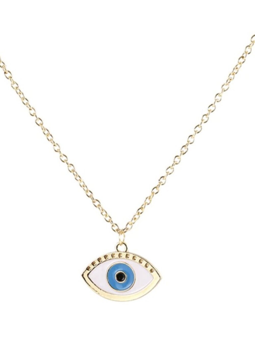 Evil Eye Gold & Blue Enamel Boho Chic Turkish Symbol Fashion Necklace